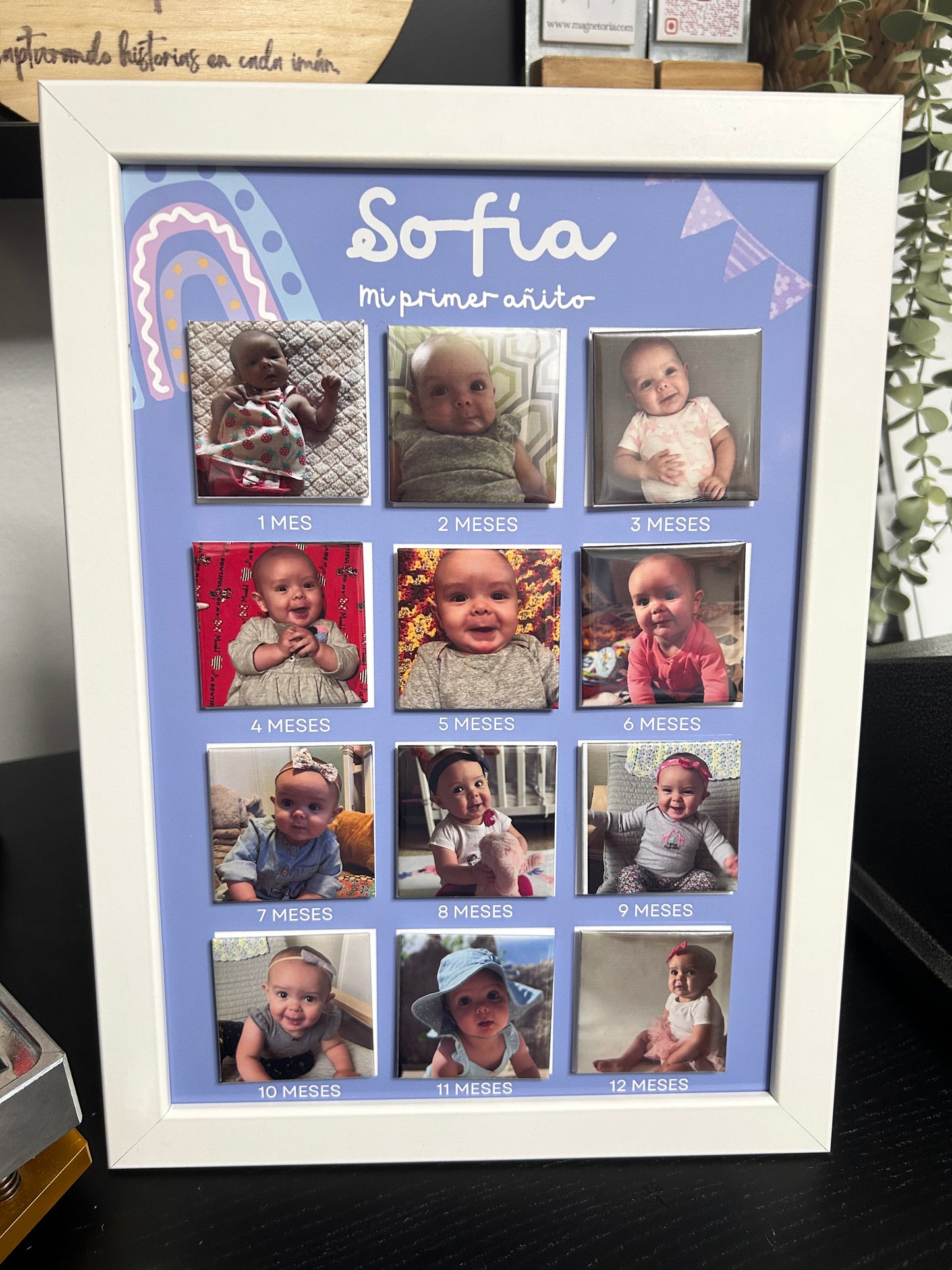 Cuadro "Mi Primer Añito" con 12 imanes personalizados
