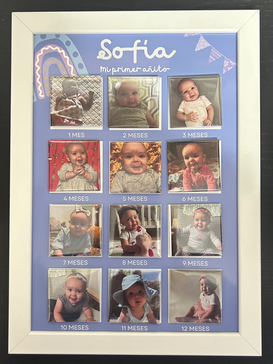 Cuadro "Mi Primer Añito" con 12 imanes personalizados